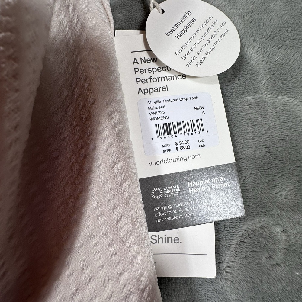 VUORI Villa Textured Short + Crop Tank Set Milkweed Neutral Small 4 Way Stretch - Picture 9 of 13